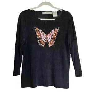 Lucia Burns Sz XL Long Sleeve Butterfly Shirt Beaded‎